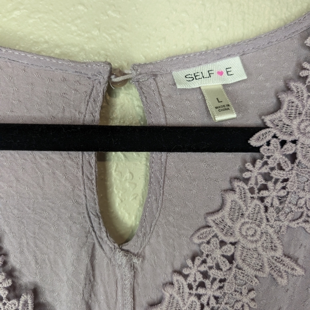 Self Esteem Long Sleeve V Neck Crop Top with Lace accent Lilac Junior Size Large - Picture 2 of 9